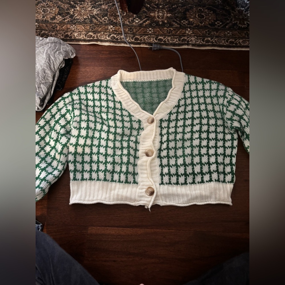 Green and White Women's Sweater